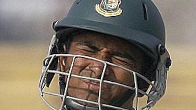 Bangladesh's Mahmudullah Riyad reacts after being dismissed during the third day's play.