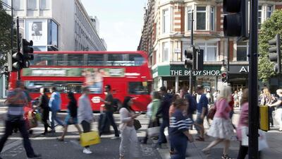 London’s Oxford Street this month. The UK’s retail sales rose strongly last month, despite the feared slowdown. Peter Nicholls / Reuters