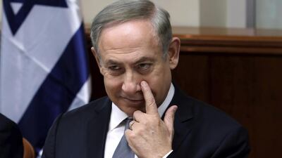 Israeli prime minister Benjamin Netanyahu is due to meet US president Donald Trump on February 15, 2017. All eyes are on the meeting for clarity on Mr Trump’s Middle East policy and stance on Palestinian statehood and Israeli settlements. Gali Tibbon / AP