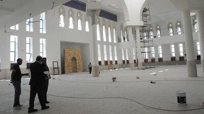 The Sheikh Khalifa bin Zayed Al Nahyan Mosque, seen here while under construction this summer, opened on Sunday. Wam