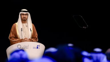 UAE Minister of Industry and Advanced Technology and ADNOC Managing Director and Group CEO Sultan Ahmed Al-Jaber pauses as he speaks during the opening ceremony of the annual energy industry event Abu Dhabi International Petroleum Exhibition and Conference (ADIPEC) in Abu Dhabi, United Arab Emirates, November 3, 2025. REUTERS / Raghed Waked
