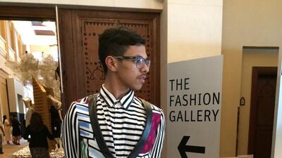 A Dubai resident attending the talks at FFWD on Sunday, wearing a creation he designed himself. Photo by Rebecca McLaughlin-Duane