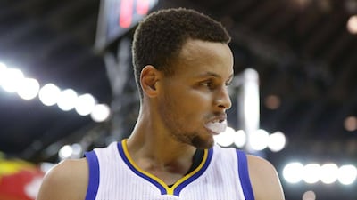 Stephen Curry of the Golden State Warriors reacts after a play during the Western Conference finals. Ezra Shaw / Getty Images / AFP / May 26, 2016
