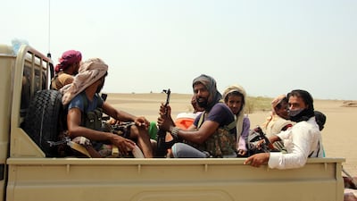 Yemeni government forces take part in military operations on Houthi positions outside Hodeidah on September 7, 2018. EPA