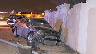 An unlicensed Emirati driver, 16, was killed in a car crash in Al Barsha area in February, just one of 48 this year to die so far. The National-Photo courtesy of Dubai Police