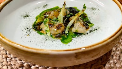 Hokkaido scallop with burnt butter and fennel confit.