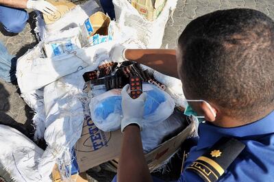 Dubai Customs find drugs concealed inside shipping boxes. Courtesy Dubai Customs