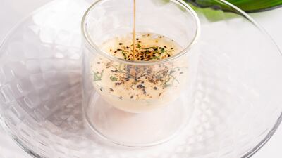 Tomato tikka, naan souffle, black lentil brodo. Photo: Tresind Studio