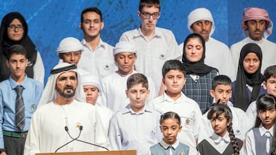 Sheikh Mohammed Bin Rashid at the Mohammed Bin Rashid Al Maktoum Global Initiatives launch held at the World Trade Center. Antonie Robertson / The National