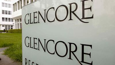 The logo of Glencore at the company's headquarters in the Swiss town of Zug. The world's largest diversified commodities trader saw profits hammered but shares are up as streamlining pays off. Arnd Wiegmann / Reuters