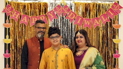 Jyoti Watchmaker's house is decorated for Diwali. With husband Premal and son Parikshit. All pictures by Chris Whiteoak / The National