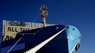 Methanol-enabled container vessel the Laura Maersk before its naming ceremony in Copenhagen. AFP