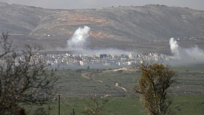 Smoke from Israeli shelling covers the Lebanese town of Al Majidiyah on the Lebanese border with Israel this week, (Jalaa Marey / AFP)