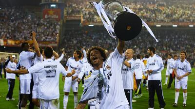 Marcelo of Real Madrid celebrates after the Copa del Rey victory over Barcelona in 2011. Getty