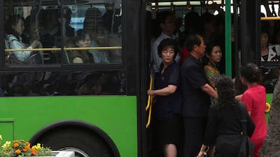 People board a packed public bus in Pyongyang, North Korea, Wednesday, June 13, 2018. AP Photo