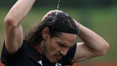 MANCHESTER, ENGLAND - SEPTEMBER 06: (EXCLUSIVE COVERAGE) Edinson Cavani of Manchester United in action during a first team training session at Carrington Training Ground on September 06, 2021 in Manchester, England. (Photo by Matthew Peters/Manchester United via Getty Images)