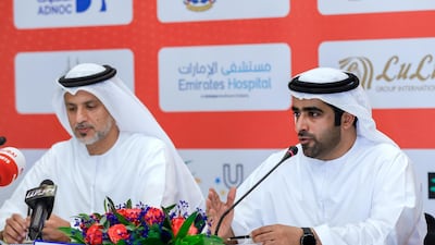 Tareq Al Muhairi, right, executive director and a board member of the UAE Muaythai and Kickboxing Federation. AUH Sports Council