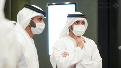 Sheikh Hamdan bin Mohammed, Crown Prince of Dubai, with Sheikh Mansour bin Mohammed, chairman of Dubai’s Supreme Committee of Crisis and Disaster Management at the review meeting.