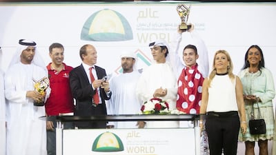Ernst Oertel, third from left, bagged a treble in Abu Dhabi's opening race meeting for the season. Lee Hoagland/The National / November 9, 2014