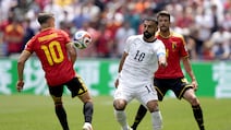 Mohamed Salah, centre, in action for Egypt against Belgium. EPA