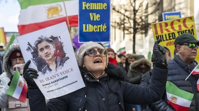 People protest in support of the Iranian protests in Geneva, Switzerland. EPA