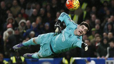 Thibaut Courtois in action for Chelsea during the Premier League draw with Manchester United. Stefan Wermuth / Reuters
