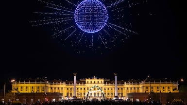 A graphic formed over Schonbrunn Palace using 3,000 drones marks the opening of this year's Eurovision Song Contest event in the Austrian capital of Vienna. AFP