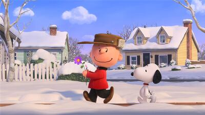 Charlie Brown and his best pal Snoopy enjoy a winter's day in The Peanuts Movie. Courtesy Twentieth Century Fox & Peanuts Worldwide