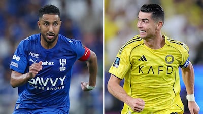 Salem Al Dawsari, left, of Al Hilal and Cristiano Ronaldo of Al Nassr. Photos: Getty Images