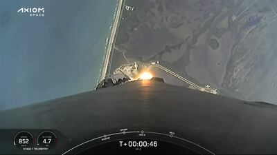 A Falcon 9 rocket carrying the Ax-2 crew launches from the Kennedy Space Centre in Florida. Photo: SpaceX