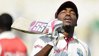 Darren Bravo reacts after losing his wicket after making 135 in the West Indies second innings. After his depature, the tourists collapsed to an innings defeat and lost the Test series 2-0.