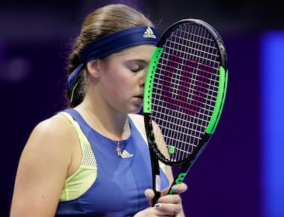 Jelena Ostapenko of Latvia reacts during the St Petersburg Ladies Trophy tennis tournament match against Petra Kvitova of Czech Republic in St.Petersburg. Dmitri Lovetsky / AP Photo