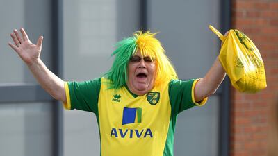 A Norwich City fan outside the ground before the Premier League match at Carrow Road, Norwich. PA