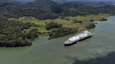 Bahamas‑flagged LNG tanker Nohshu Maru sails through the Panama Canal as it operates at top capacity. Reuters