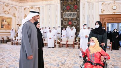 President Sheikh Mohamed receives and honours the UAE's outstanding school pupils. Photo: Presidential Court