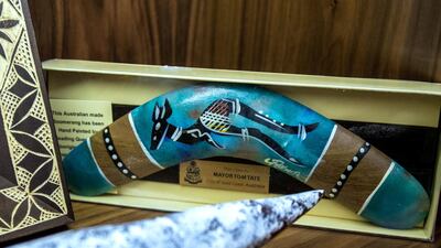 An Australian Boomerang at the private museum of General Obaid Al Ketbi, former deputy police chief and UAE ambassador to Australia. Victor Besa / The National