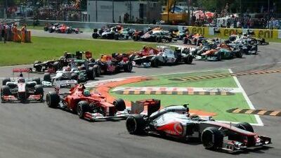 Lewis Hamilton leads at the start of the Italian Grand Prix and he would go on to win.