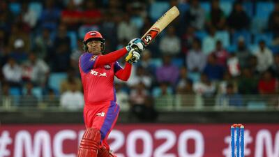 irender Sehwag of Gemini Arabians bats during the opening match of the Oxigen Masters Champions League 2016 between Libra Legends and Gemini Arabians on January 28, 2016 in Dubai, United Arab Emirates. Francois Nel/Getty Images