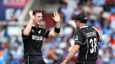 Henry (left) celebrates with Tim Southee after taking the wicket of India's KL Rahul. PA Photo