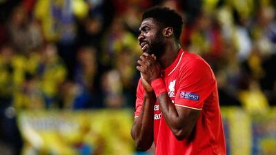 Liverpool's Kolo Toure reacts during the team's loss to Villarreal in the Europa League semi-final first leg on Thursday night. Biel Alino / AFP / April 28, 2016