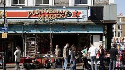 A market on Portobello Road in Notting Hill, London.