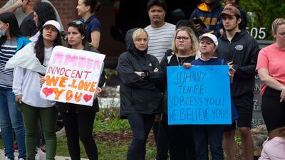 Supporters Depp and supporters of Heard stand outside the courthouse during the trial. EPA