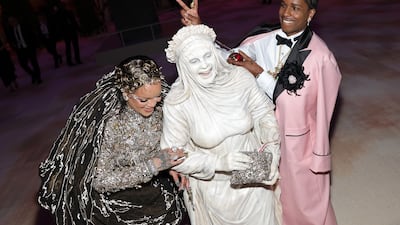 From left, Rihanna, Heidi Klum and A$AP Rocky attend the Met Gala in New York City. Getty Images