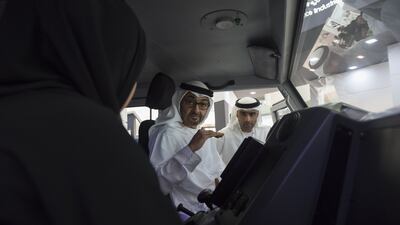 Sheikh Mohammed sits inside a Nimr military vehicle. Rashed Al Mansoori / Crown Prince Court - Abu Dhabi