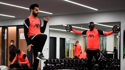 Liverpool star Mohamed Salah during a training session after testing negative for Covid-19 ahead of the Champions League Group D stage match against Atalanta. Getty