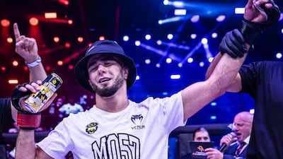 Muhammad Mokaev after his victory over Thomas Assis in the 971 Fighting Championship at the Coca-Cola Arena in Dubai on Saturday, June 14, 2025. Photo: 971 FC.