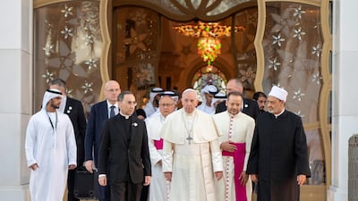 On day two of the UAE papal visit in February 2019, His Holiness Pope Francis, Head of the Catholic Church, took a tour of the Sheikh Zayed Grand Mosque. Ministry of Presidential Affairs