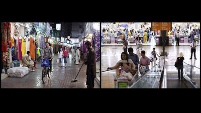 Alleyways buzz with activity once the sun sets in Deira / Shoppers stock up on goods before iftar in Mall of the Emirates