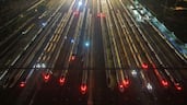 An aerial shot of high-speed trains at the Nanjing South depot in China's eastern Jiangsu province. AFP