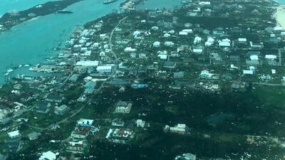 This aerial photo provided by Medic Corps, shows the destruction brought by Hurricane Dorian on Man-o-War Cay, Bahamas. AP